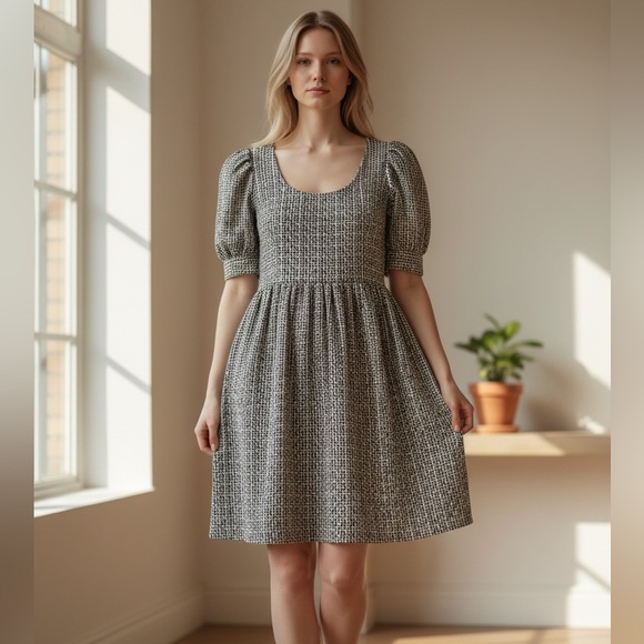 LOFT Dresses & Skirts - LOFT Gray Textured Puff Sleeve Dress
